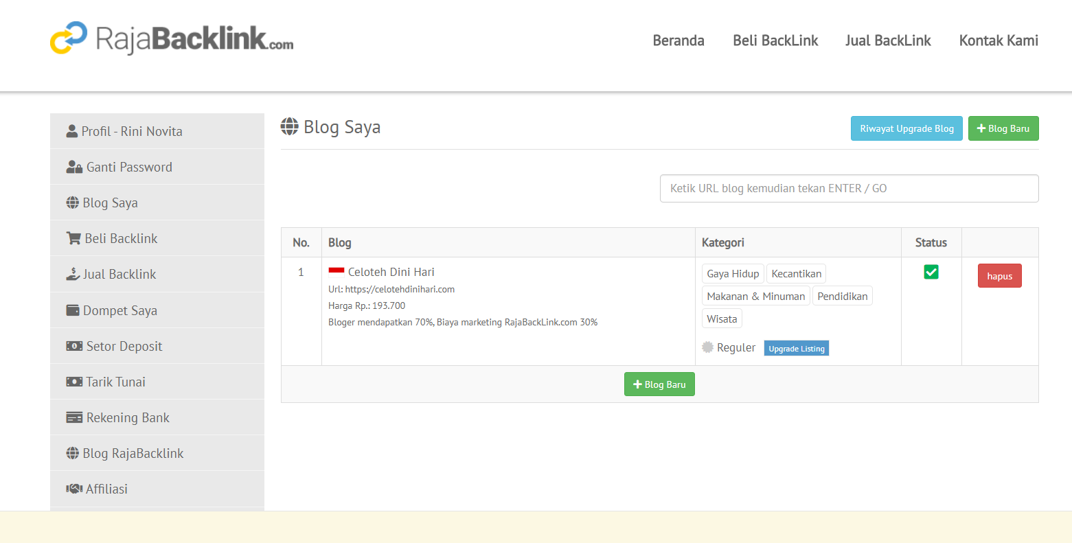 dapat job blogger dan uang dari rajabacklink