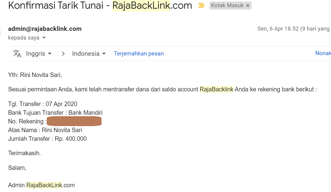 dapat job blogger dan uang dari rajabacklink