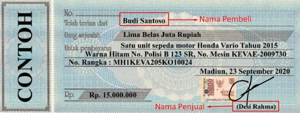 Contoh Kwitansi Pembelian Mobil Bekas